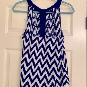 Dark Blue & White Blouse Strappy Back
